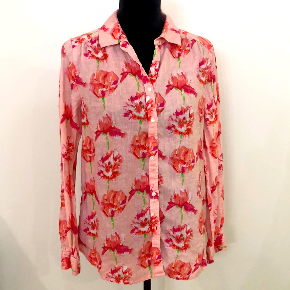 Charter Club Linen Pink Floral Print Button Down Blouse Spring Summer - Picture 8 of 8